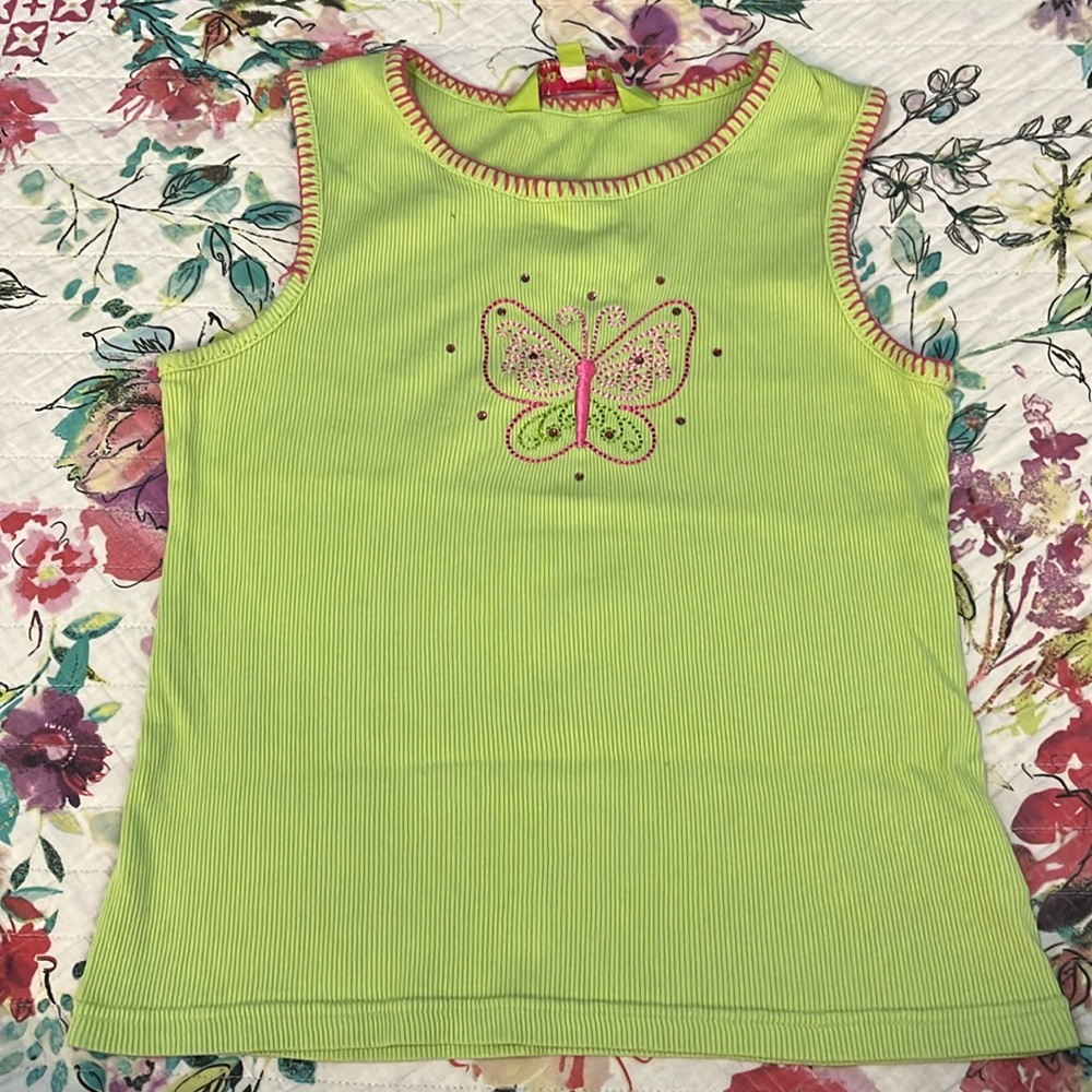 Pink and green Y2K butterfly top